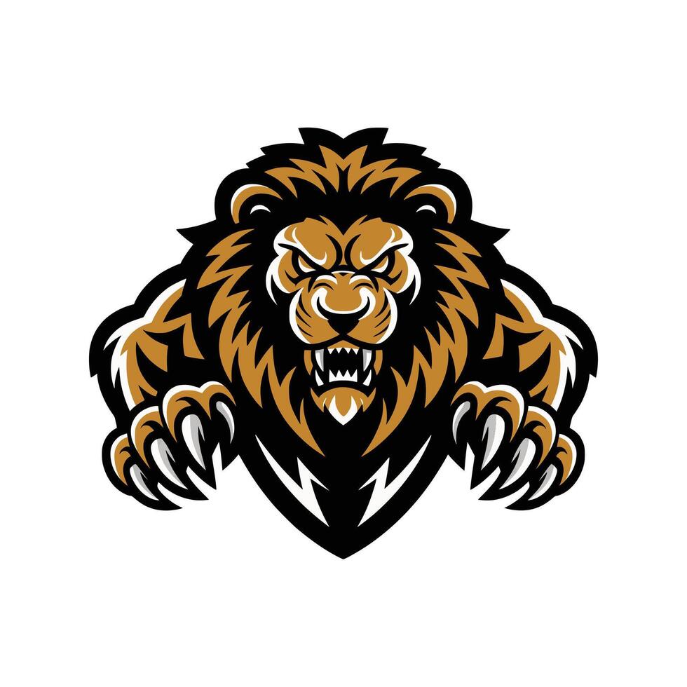 lion attacking pose with claws design logo illustration on white background vector