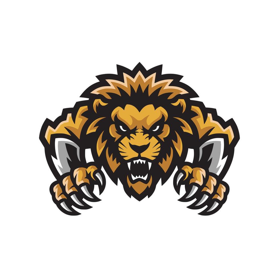 lion wild attacking pose with claws logo illustration vector