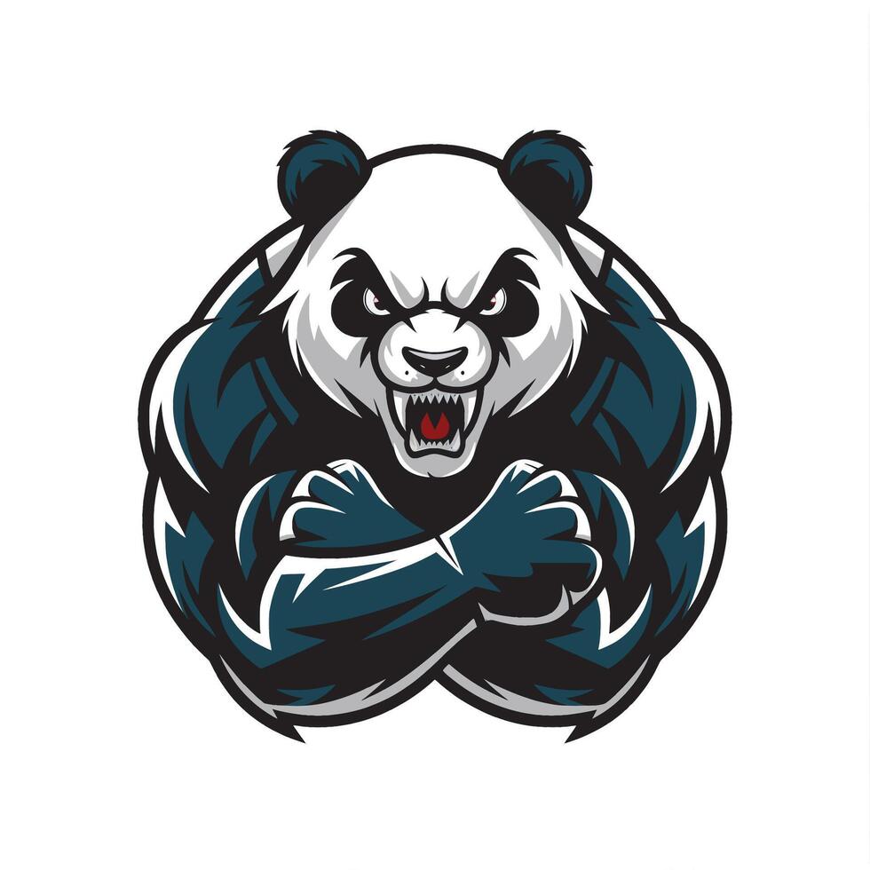 panda fierce attacking with punch logo illustration on white background vector