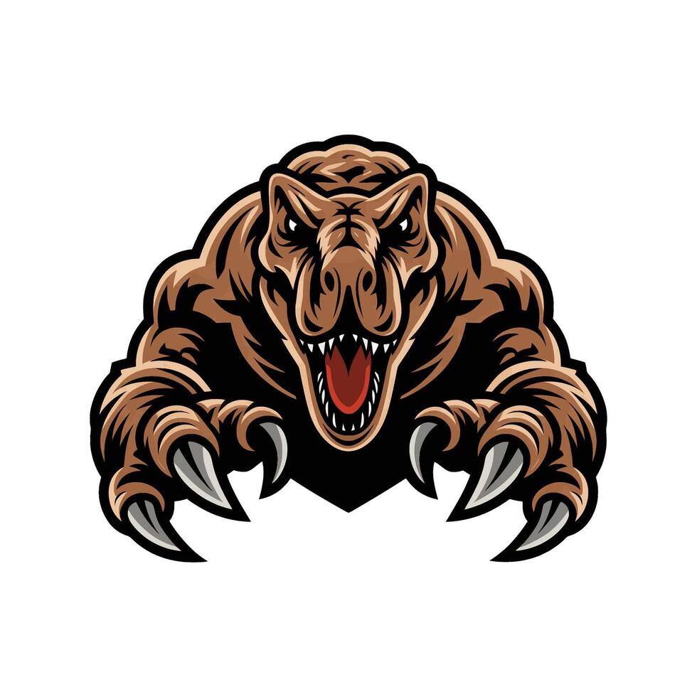 tyrannosaurus attacking with claws logo illustration on white background vector