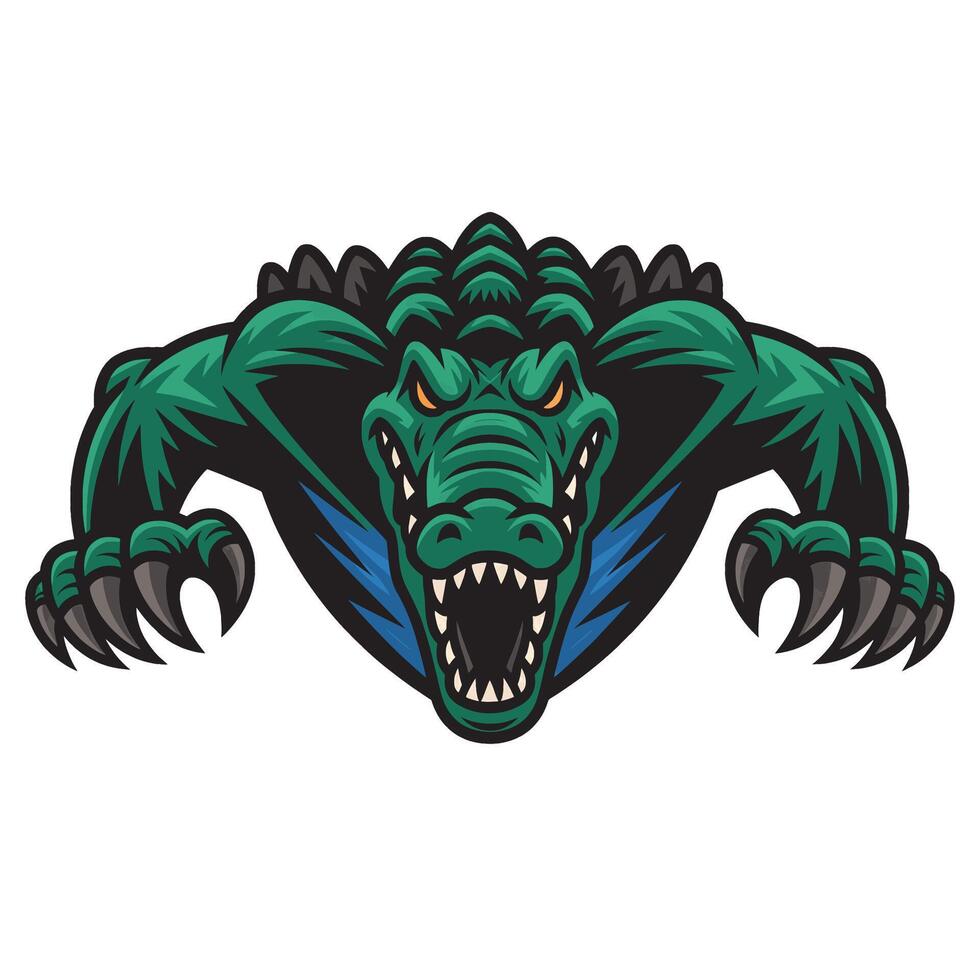 crocodile attacking pose with claws logo design on white background vector