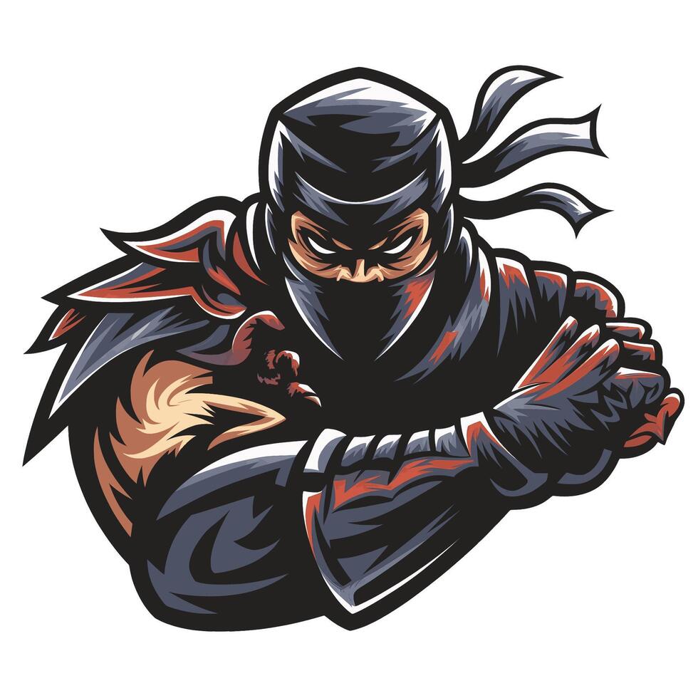 ninja attacking logo pose design illustration on white background vector