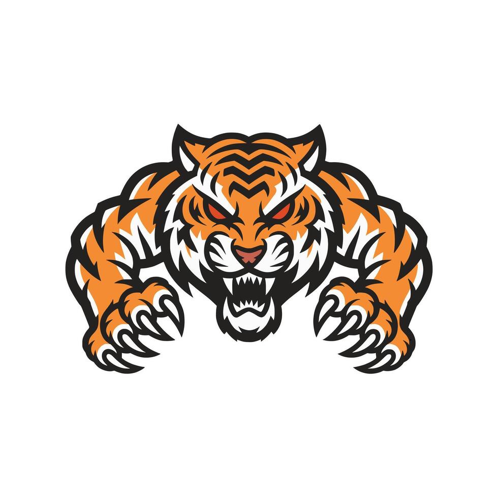 tiger attacking with claws design logo illustration on white background vector