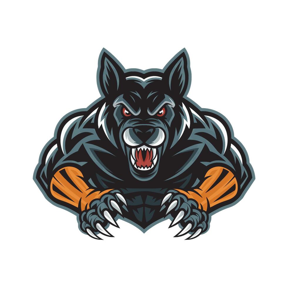 dog black attacking pose with claws logo design on white background vector