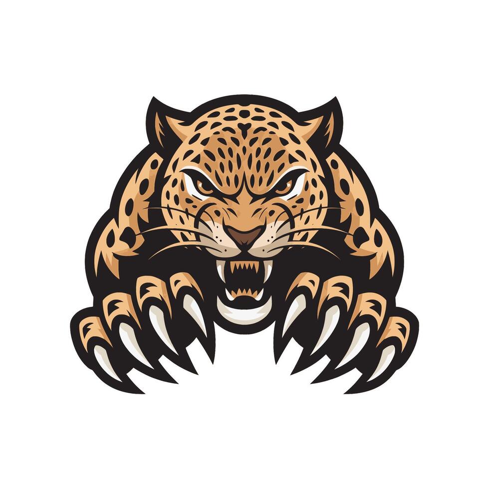 leopard attacking pose with claws design logo illustration on white background vector