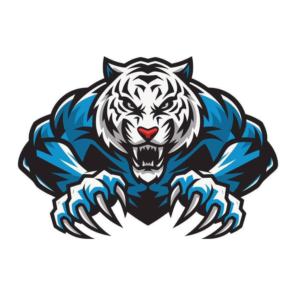 white tiger malignant pose attacking with claws design illustration logo vector