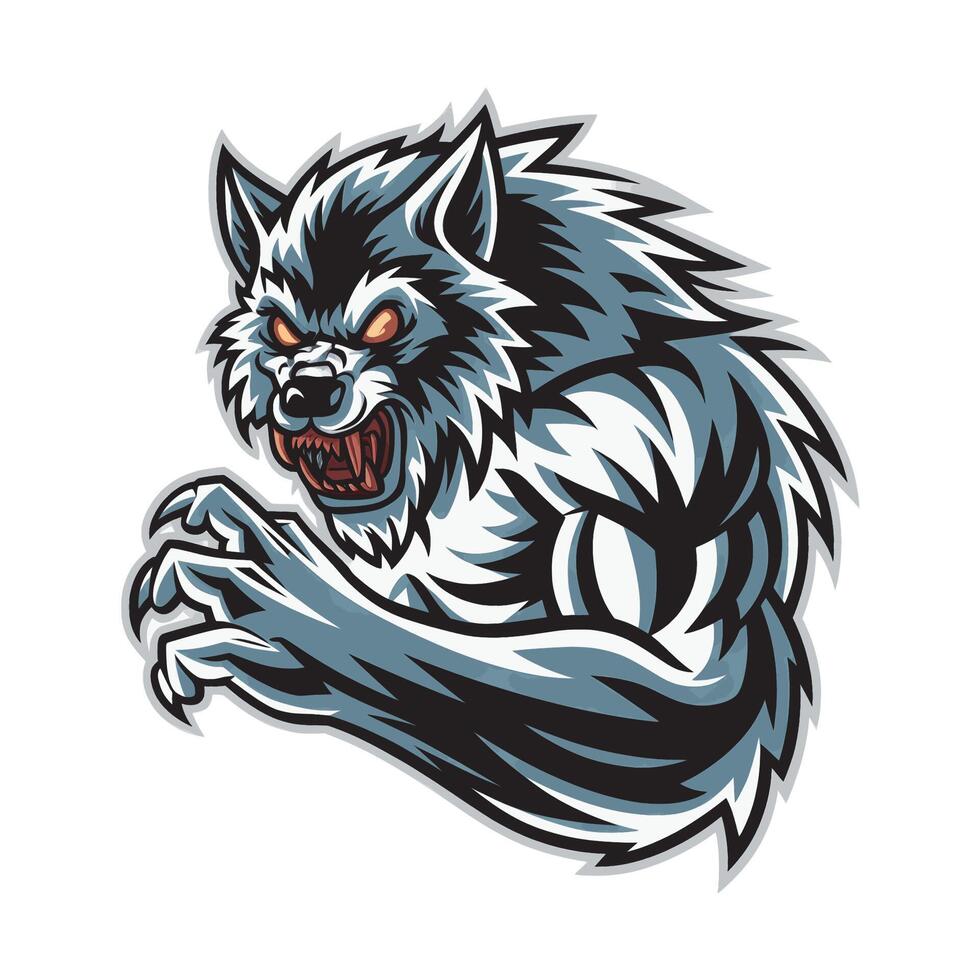 werewolves fierce pose attacking with claws design logo vector