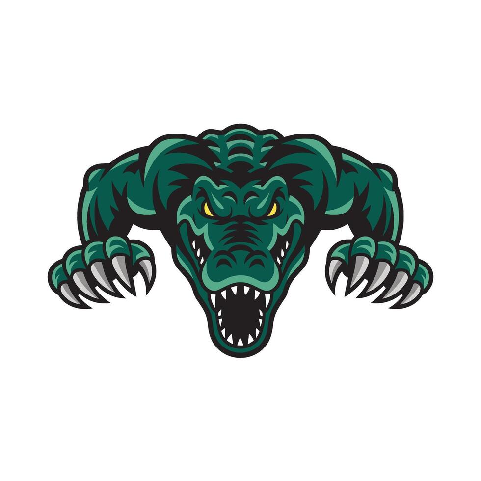 crocodile attacking pose with claws logo design illustration on white background vector