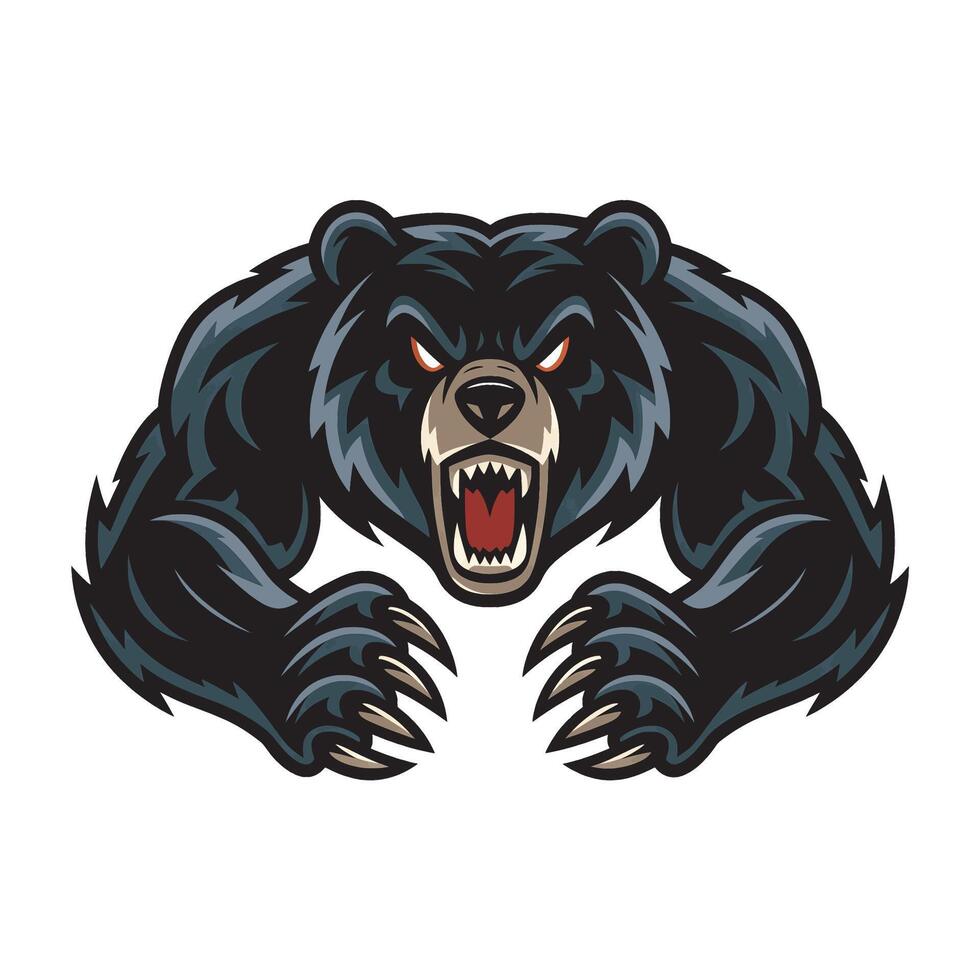black bear attacking pose with claws illustration logo on white background vector