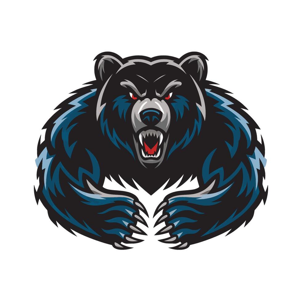 bear black attacking pose with claws illustration logo on white background vector