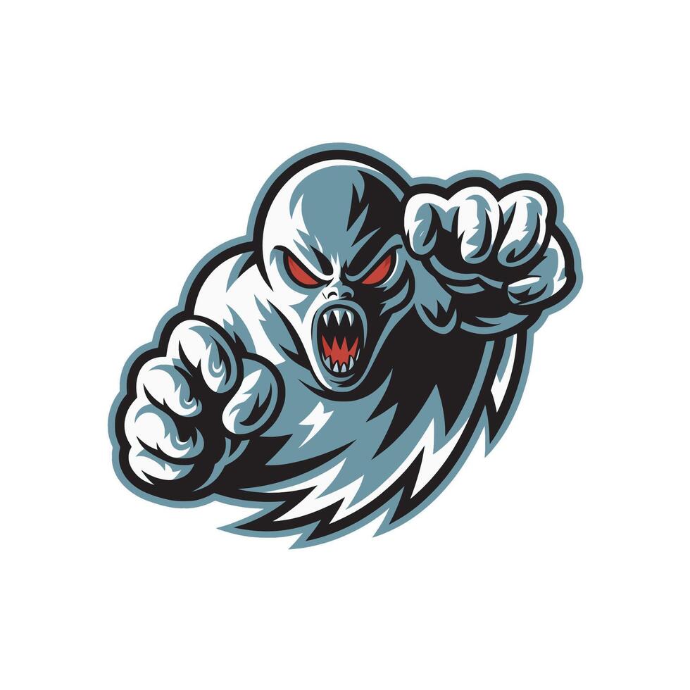 ghost attacking design illustration logo on white background vector