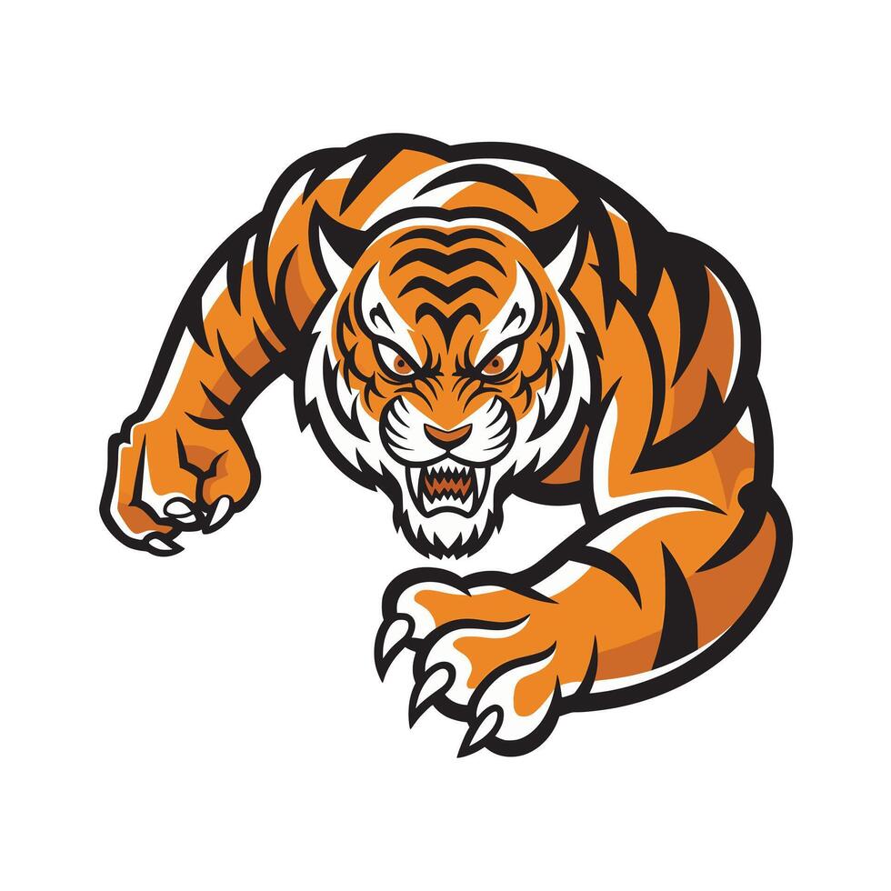 tiger attacking with claws illustration logo on white background vector