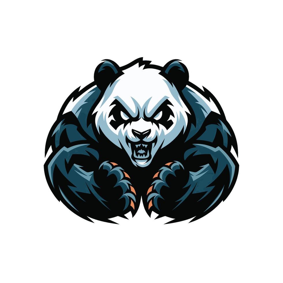panda fierce attacking with claws design logo illustration on white background vector