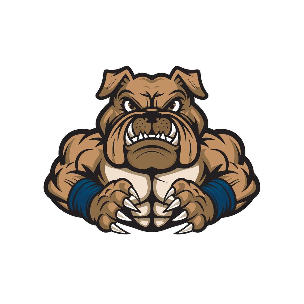 bulldog muscular attacking with claws design logo illustration on white background vector