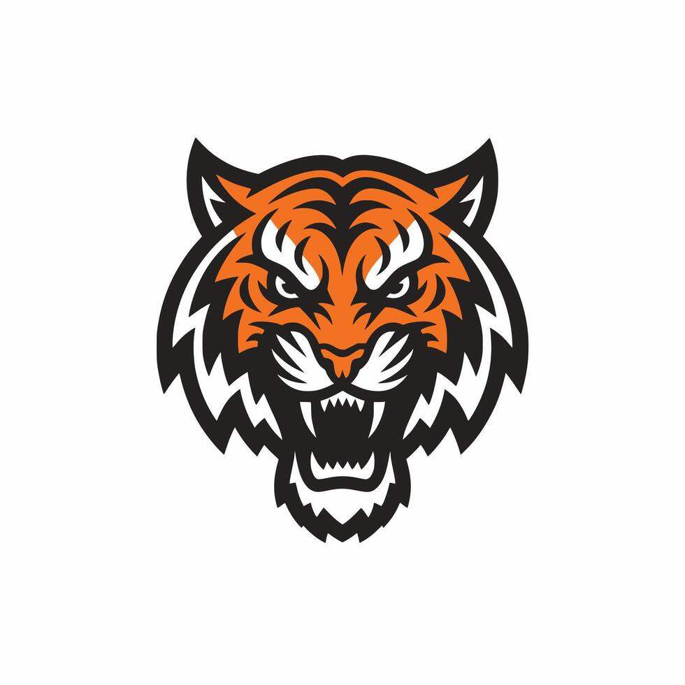 tiger head angry pose logo design illustration on white background vector