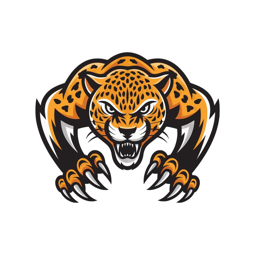 leopard wild attacking pose with claws design logo on white background vector