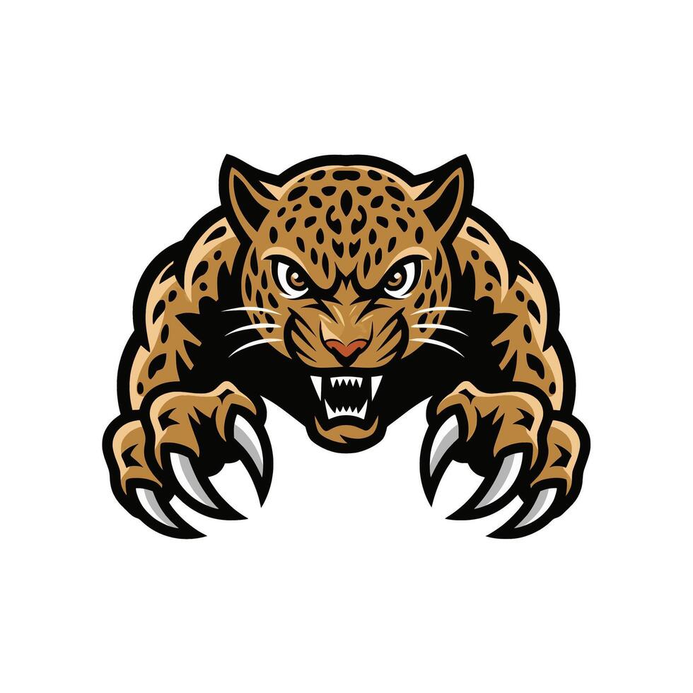 leopard angry attacking pose with claws logo vector