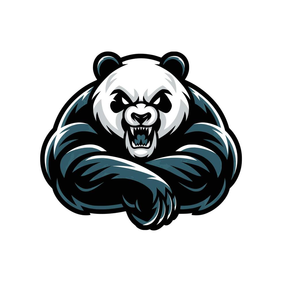 panda fierce pose attacking with punch design illustration logo vector