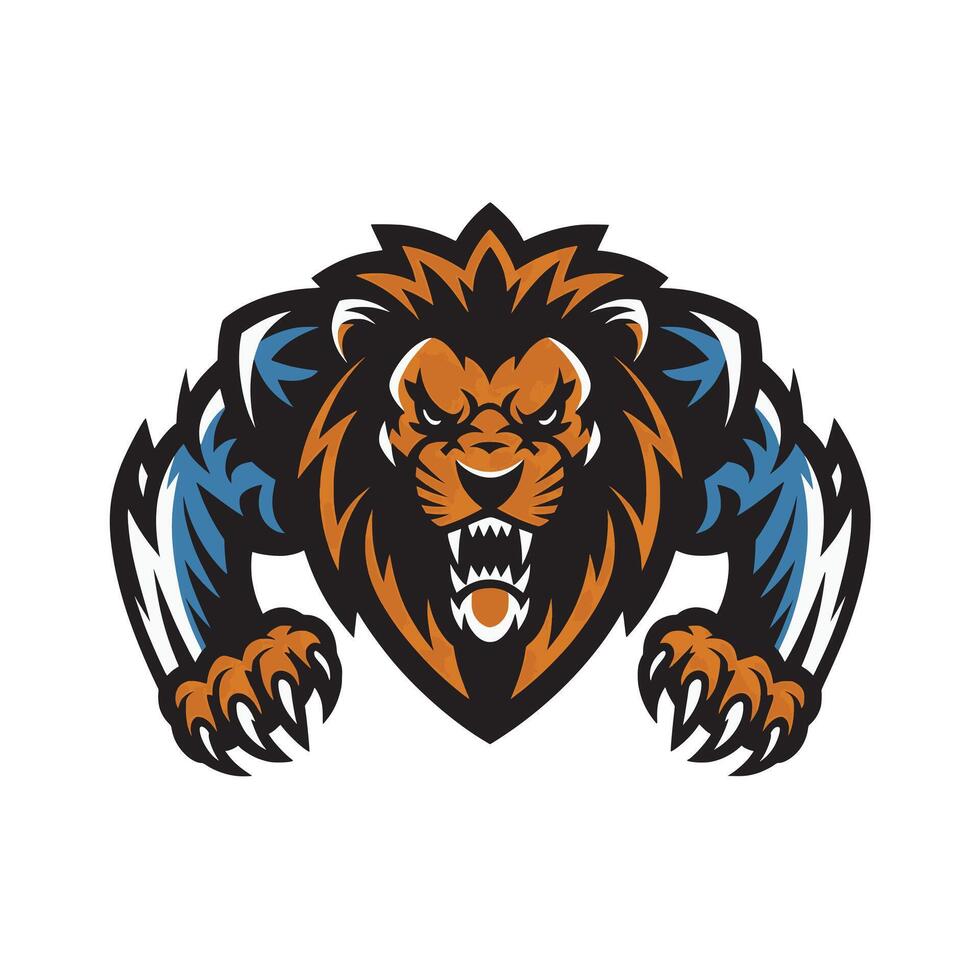 lion head attacking pose design illustration logo vector