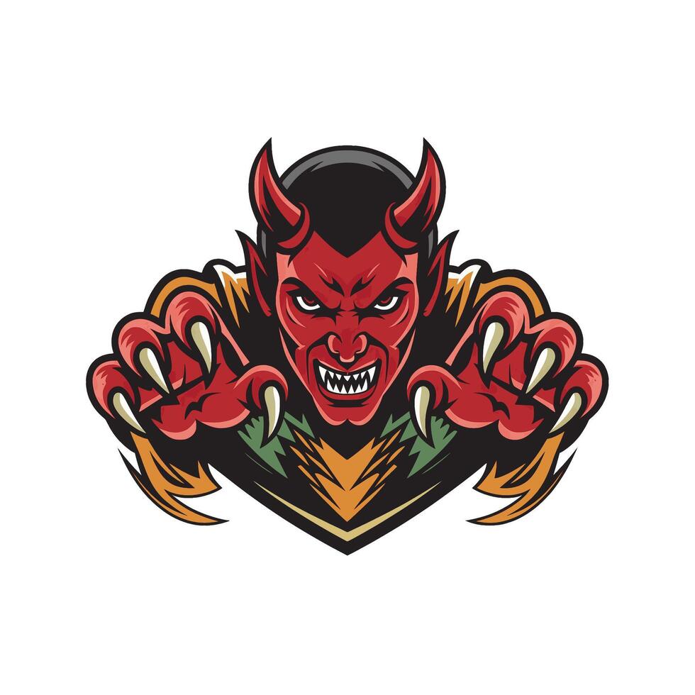 devil pose angry attacking with claws character logo design illustration vector