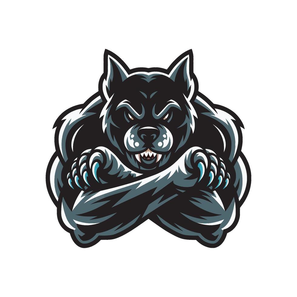dog black attacking pose with claws design logo on white background vector