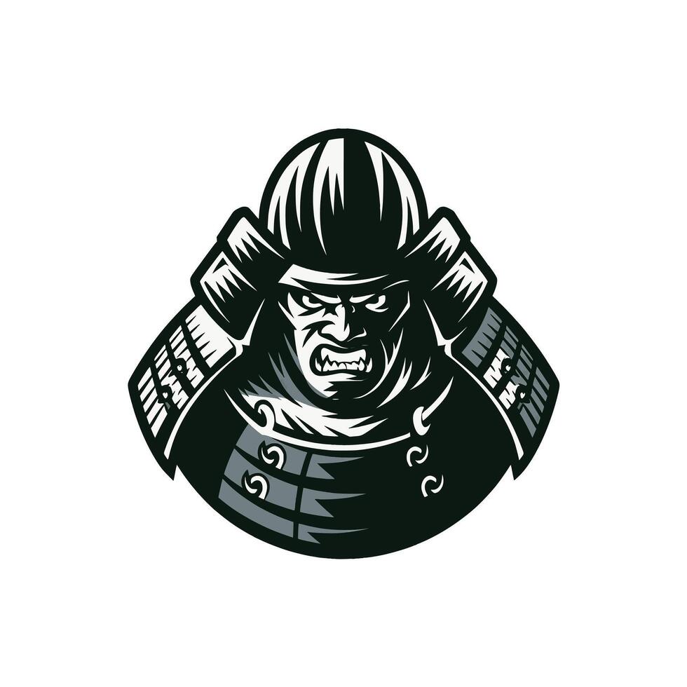 samurai angry wild character design logo illustration vector