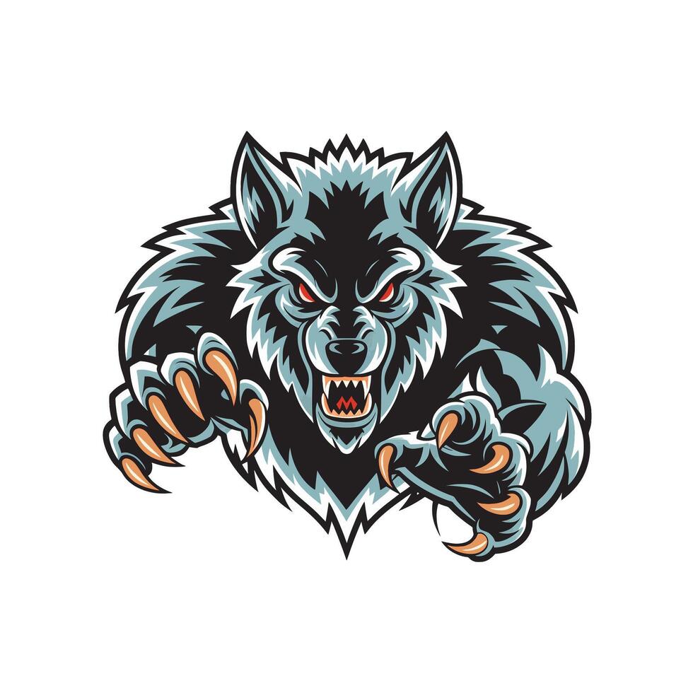 wolf fierce attacking with claws design logo illustration on white background vector