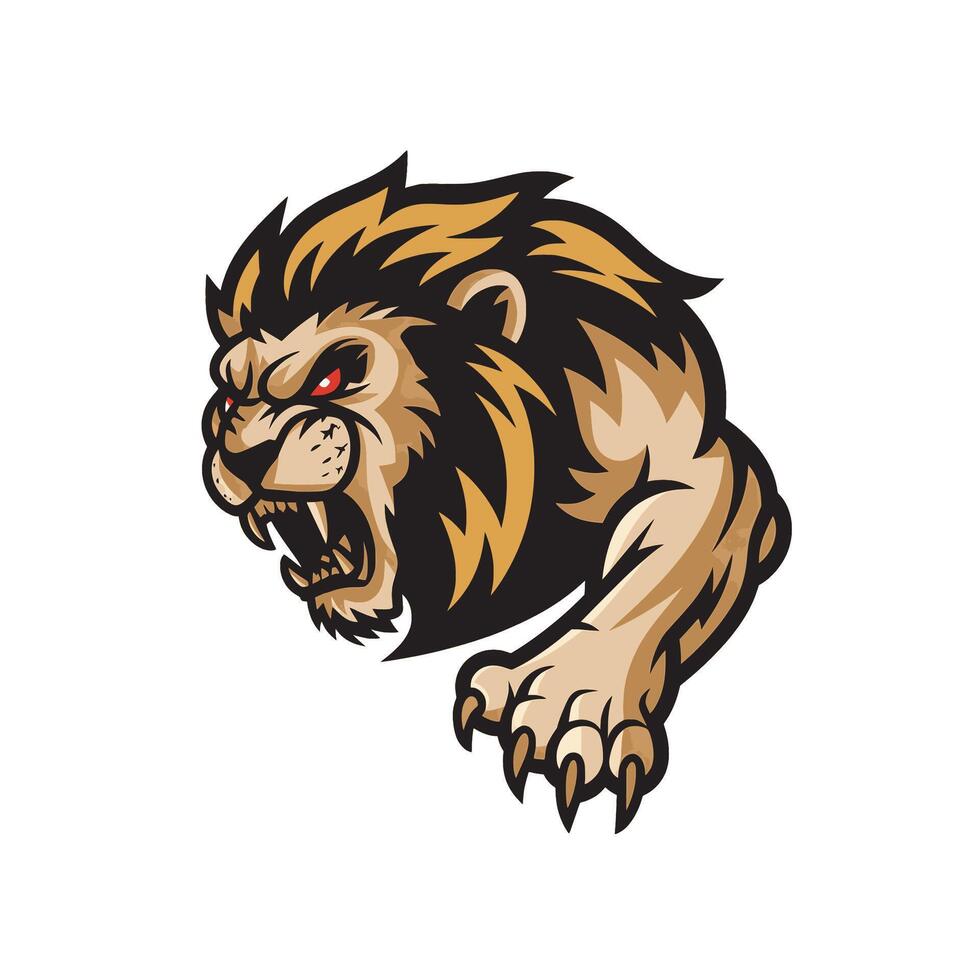 lion attacking pose with claws logo on white background vector