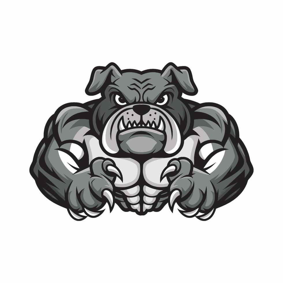 bulldog muscular attacking with claws logo illustration on white background vector