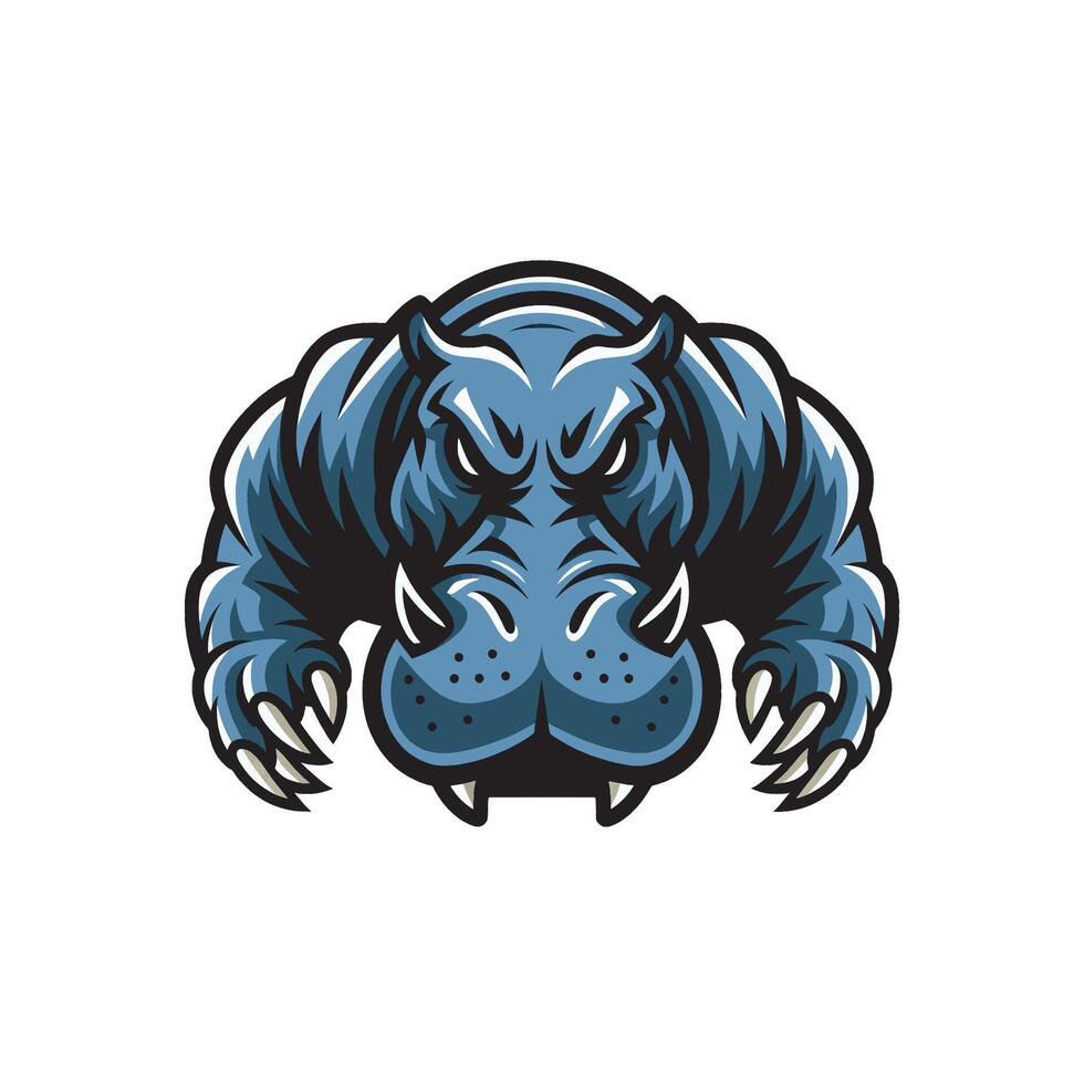hippopotamus fierce design logo attacking pose with claws illustration vector