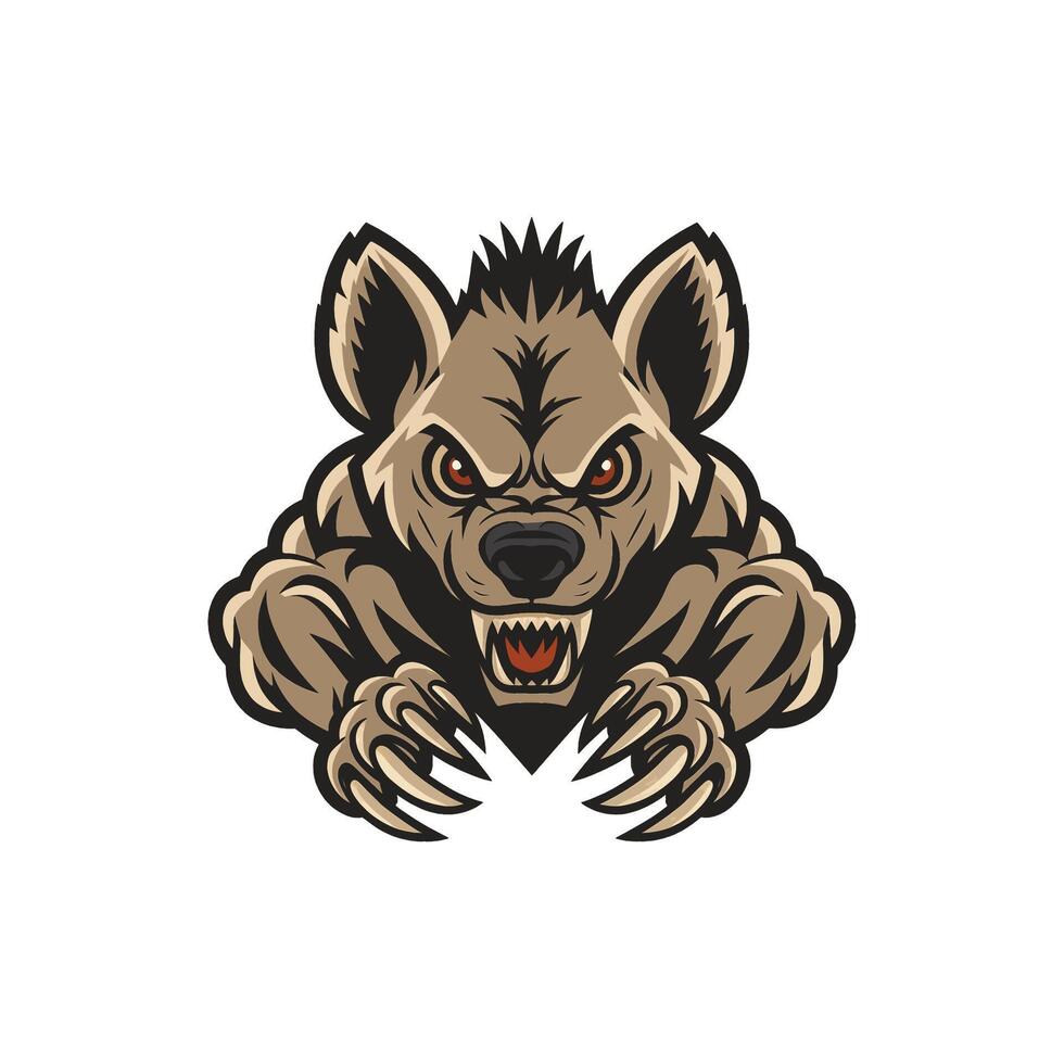 hyena attacking pose with claws design illustration logo on white backhround vector
