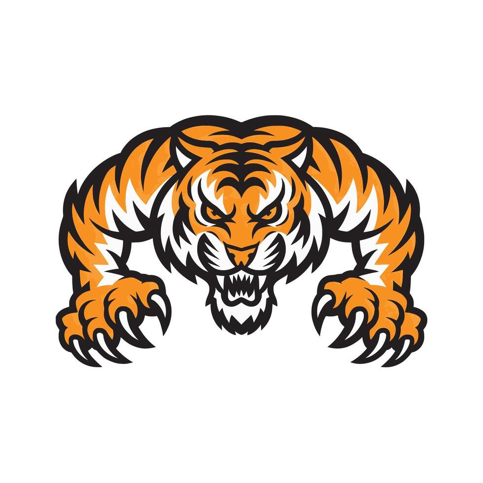 tiger attacking pose with claws design illustration logo on white background vector