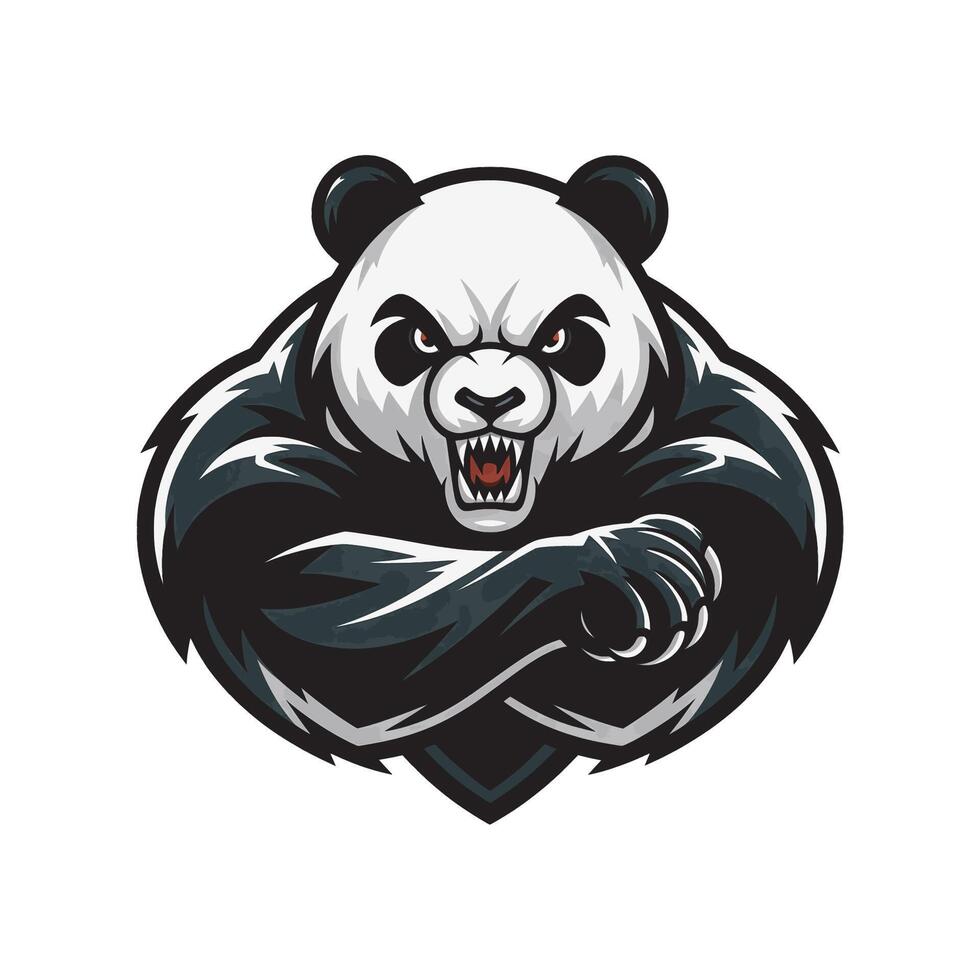 panda angry attacking with punch design logo illustration vector