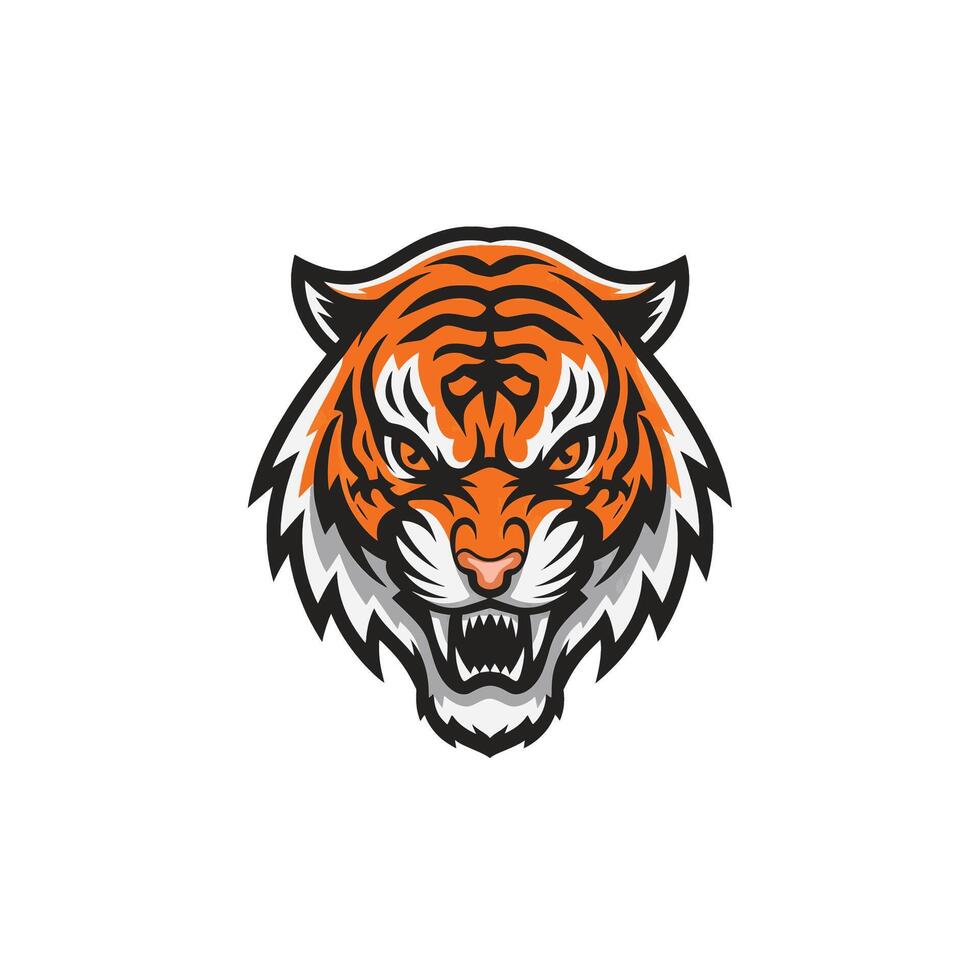 tiger head angry pose logo illustration design on white background vector