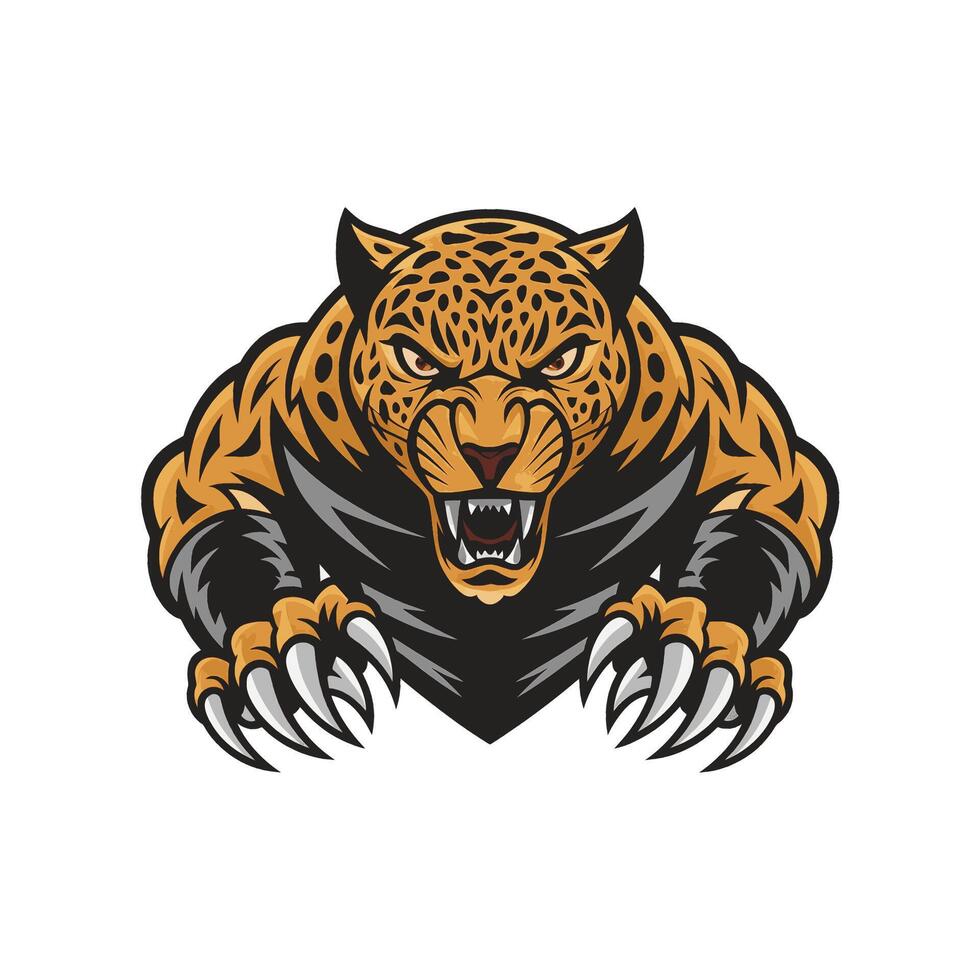leopard attacking pose with claws illustration design logo vector
