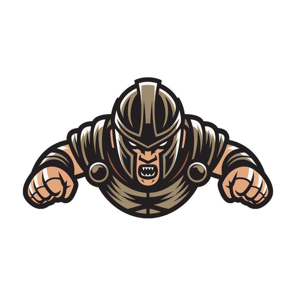 gladiator attacking with punch design illustration logo on white background vector
