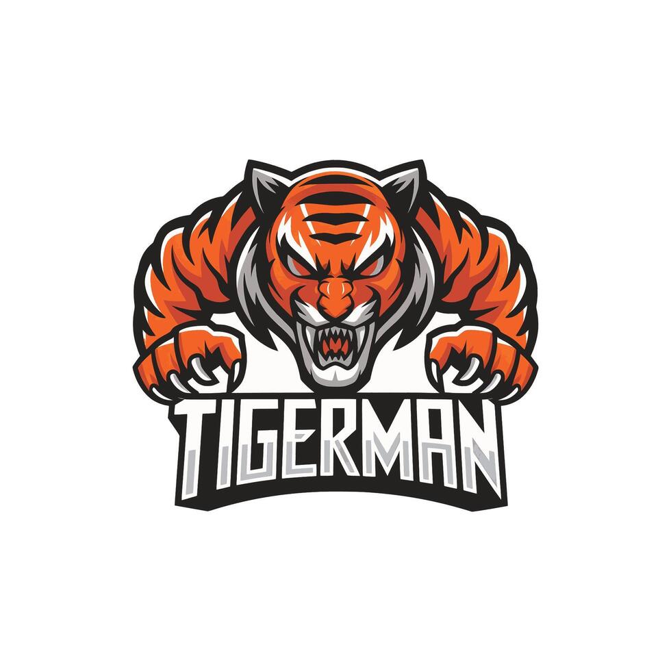 tiger attacking pose with claws design illustration logo with text vector