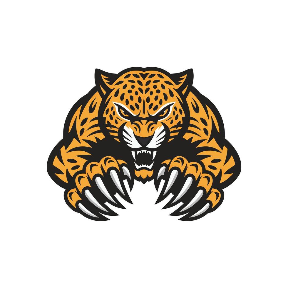 leopard attacking pose with claws logo design on white background vector