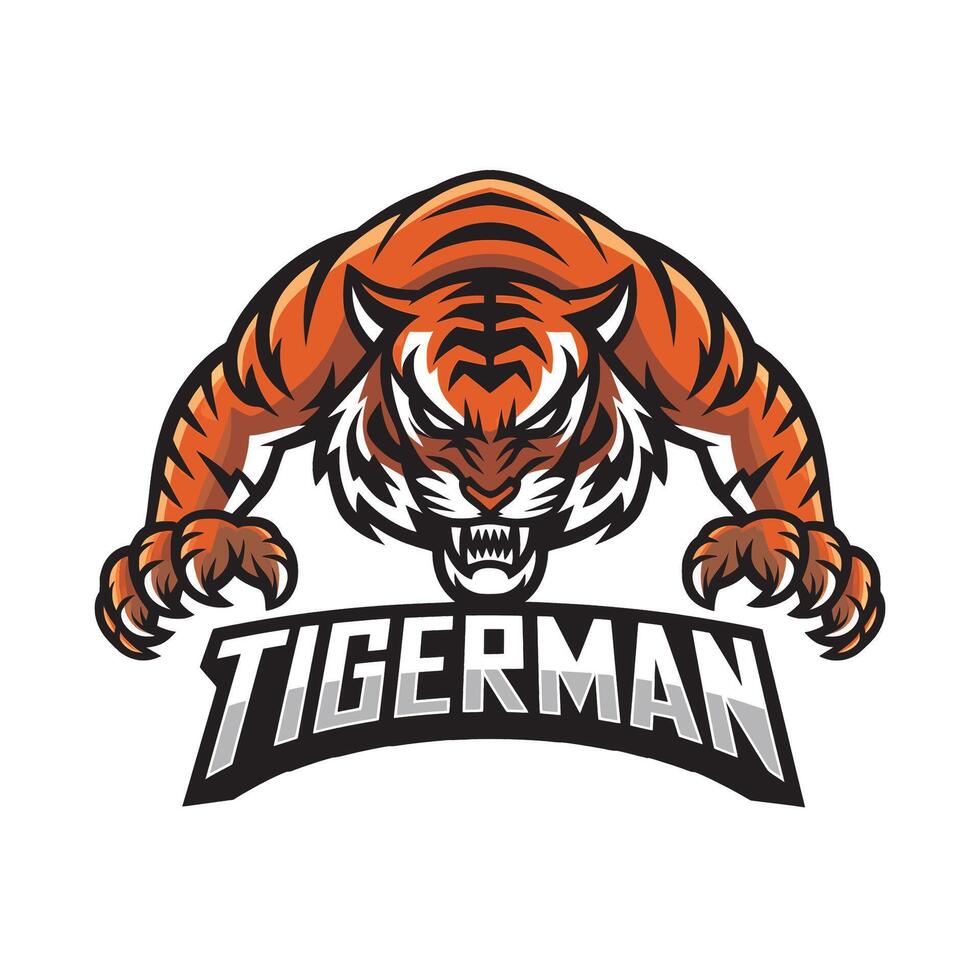 tiger angry pose attacking with claws logo illustration on white background vector