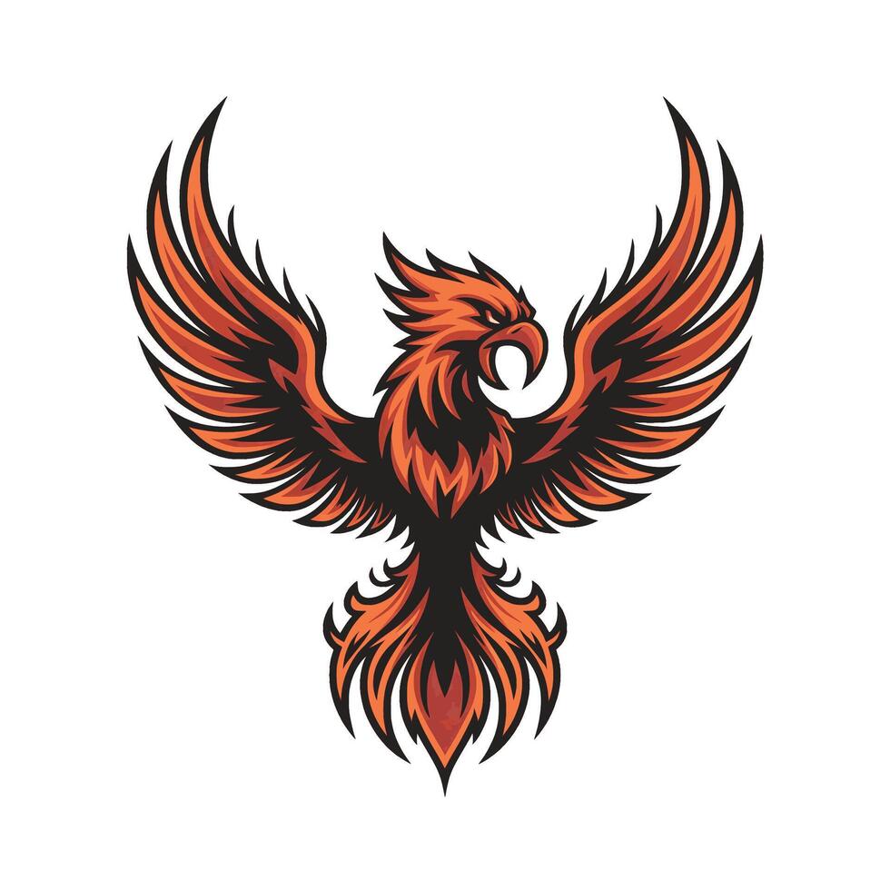 phoenix fire flying illustration logo on white background vector