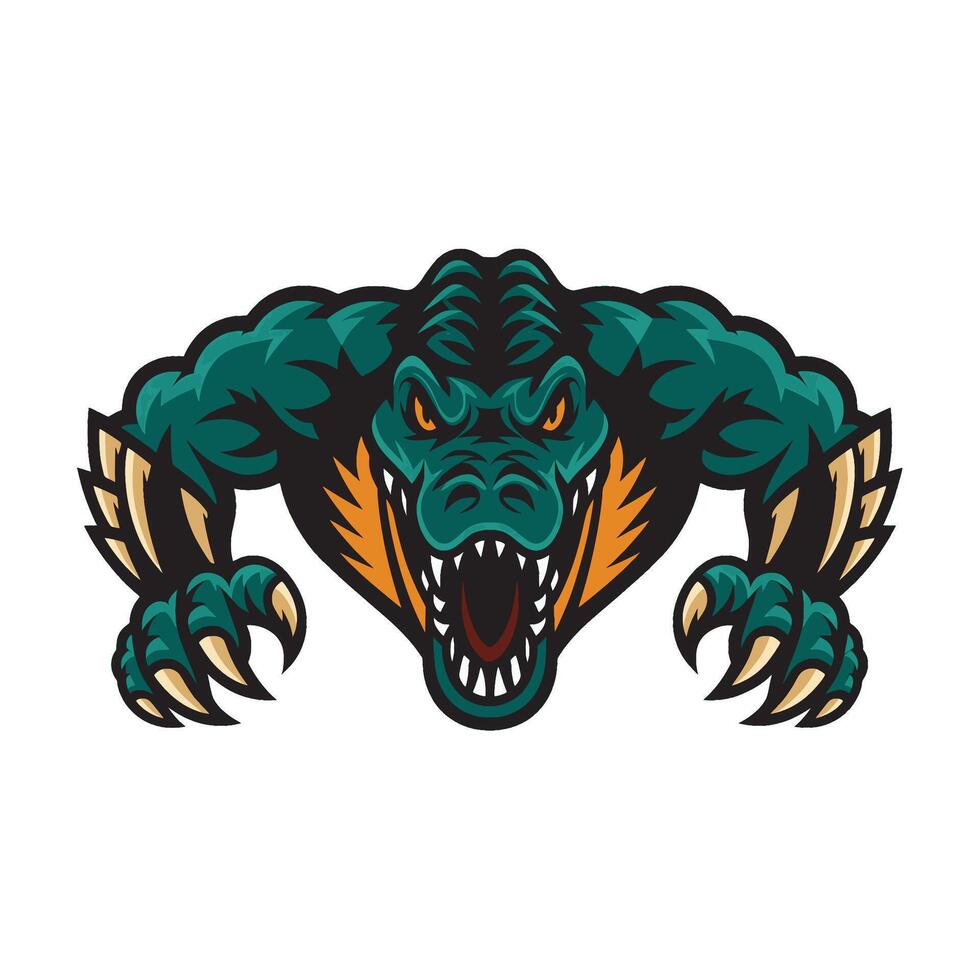 crocodile attacking pose with claws logo on white background vector