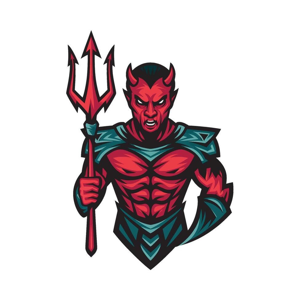 devil character hold trident design logo vector