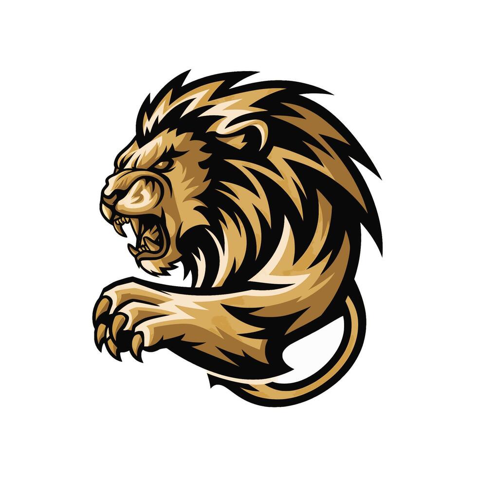 lion gold attacking pose with claws design logo illustration on white background vector
