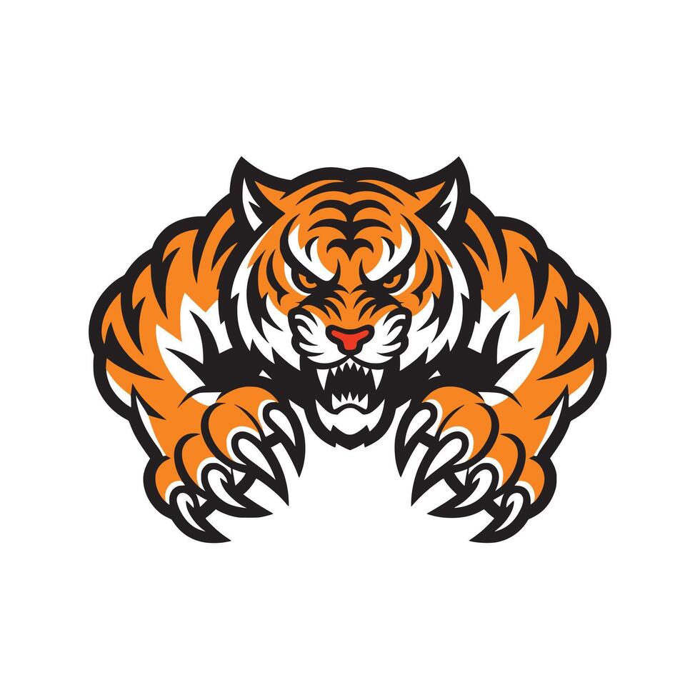 tiger attacking with claws design logo on white background vector