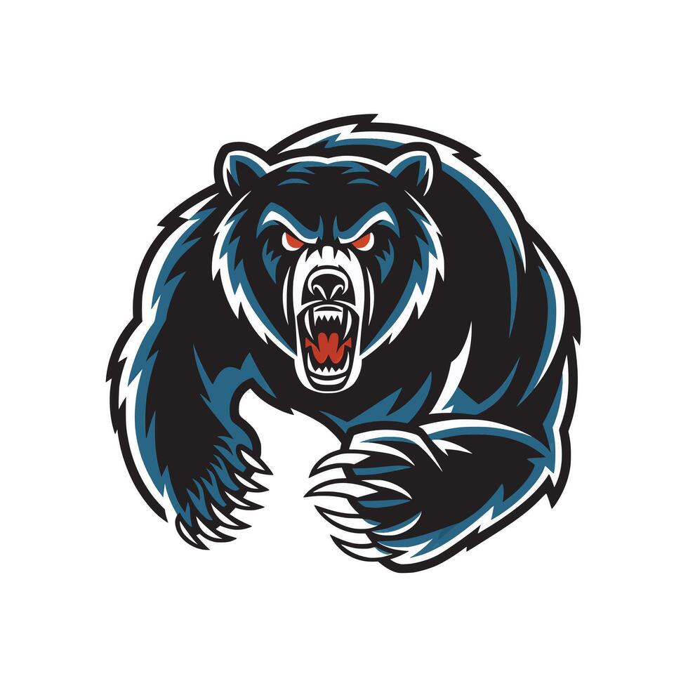 bear black pose attacking with claws illustration design logo vector