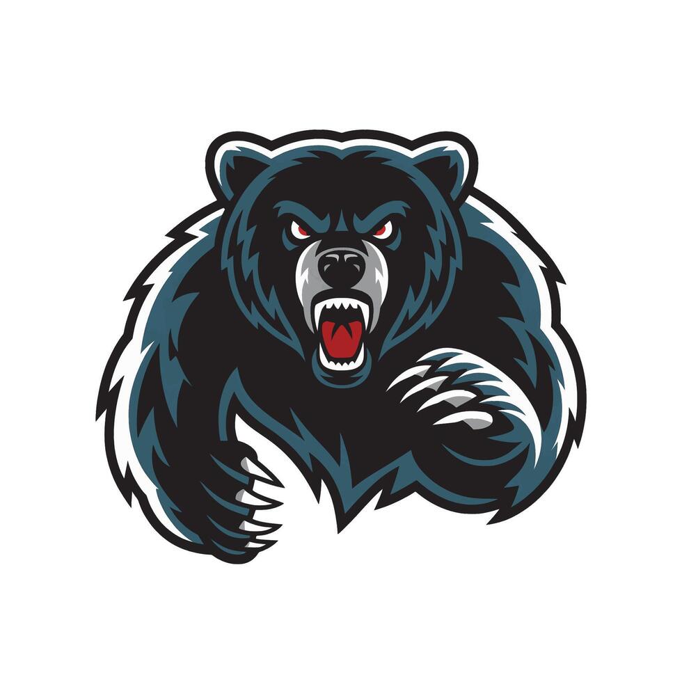 bear black attacking pose with claws illustration logo design vector