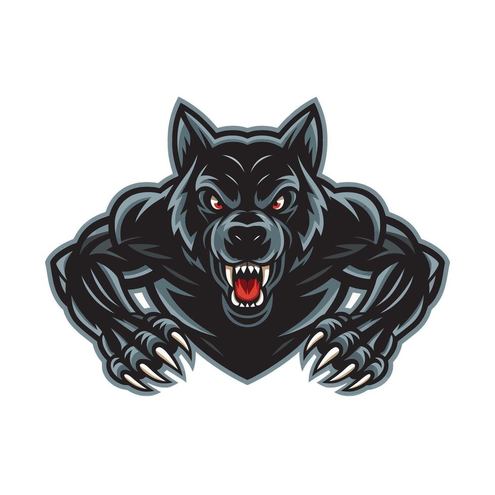 dog wild attacking pose with claws design illustration logo vector