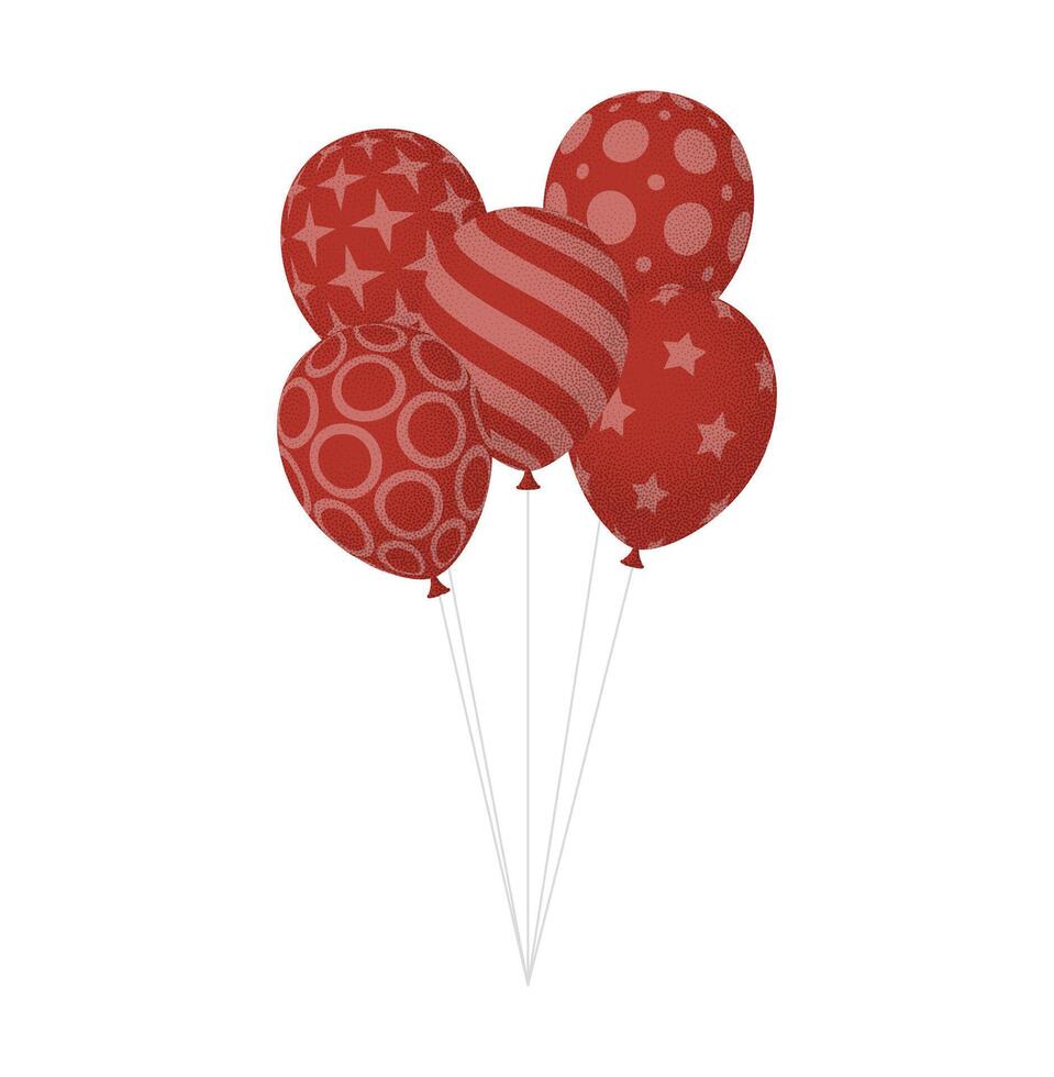 Red balloons bunch. Cartoon Flat Style illustration Isolated on White background vector