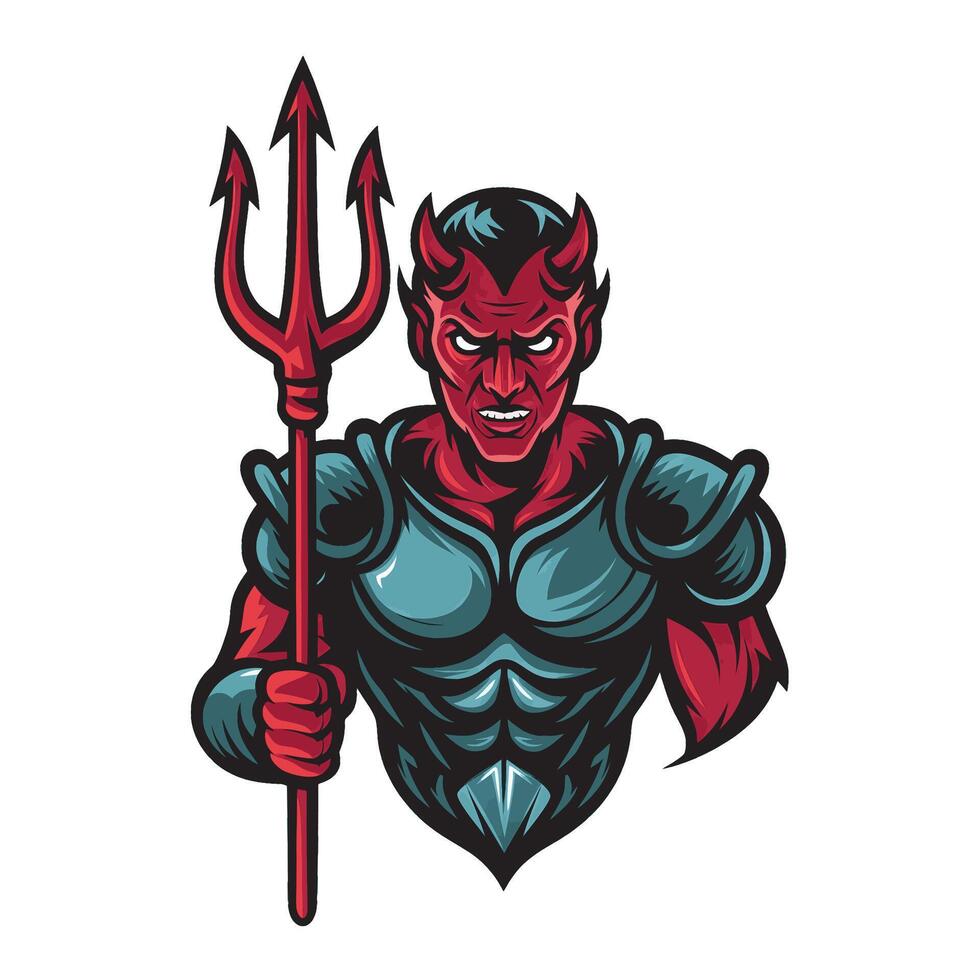 devil character hold trident illustration logo vector