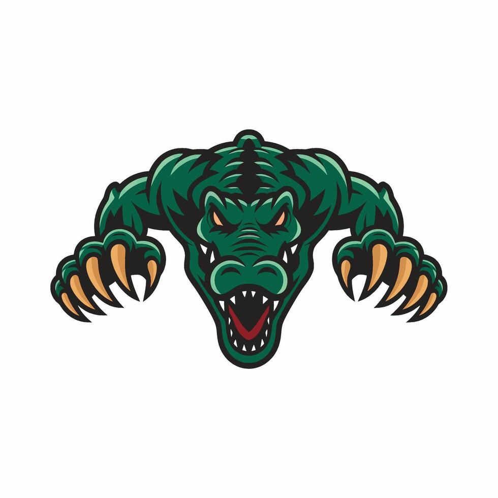 crocodile attacking pose with claws design logo vector